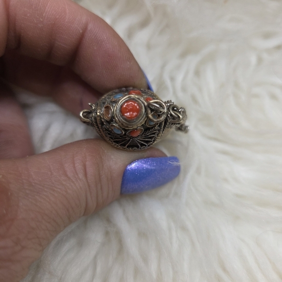 Vintage Nepal Tibetan Copper Stone Pendant Snuff Bottle - Picture 4 of 9